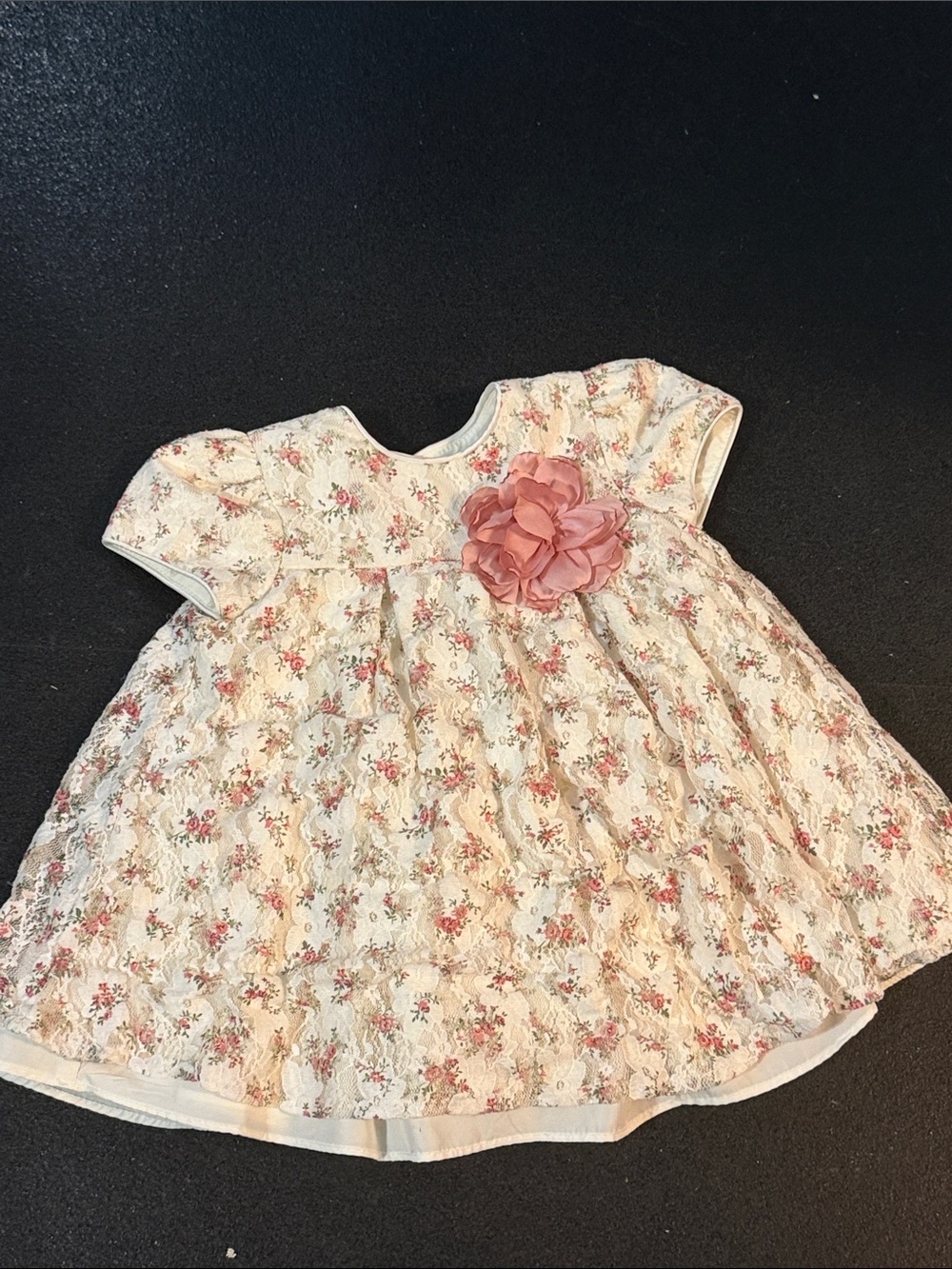Laura Ashley Cream Floral Lace Dress with Pink Rosette 18 month